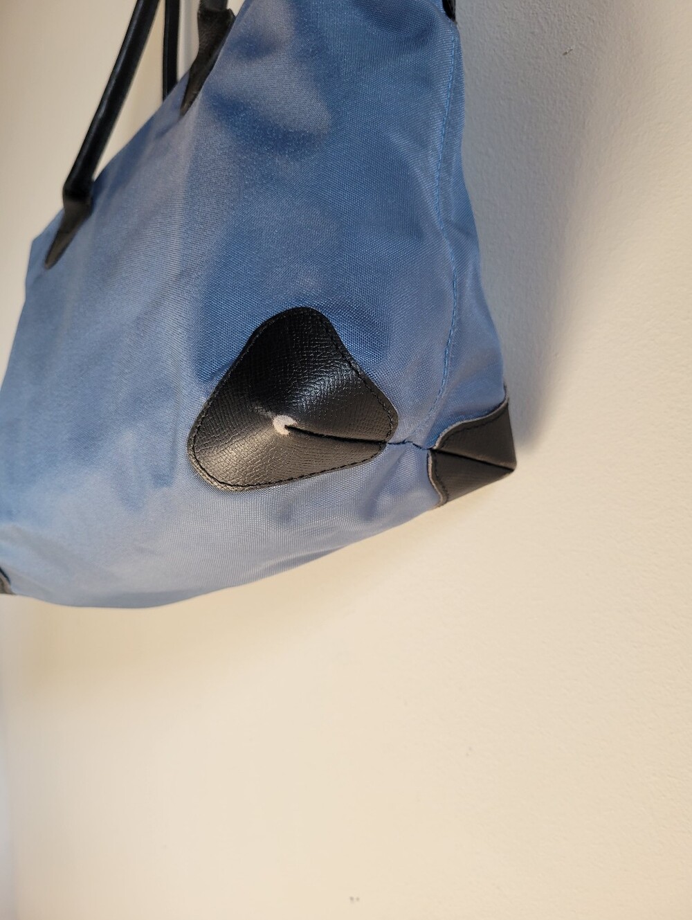 Classic Hervé Chapelier Baby Blue Nylon Shoulder Tote Bag Black Leather Accents - Picture 3 of 13